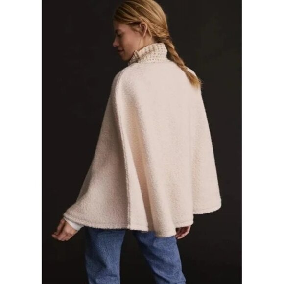 Anthropologie Textured Wool Blend Cream Poncho Sweater One Size OS NEW - Picture 4 of 8